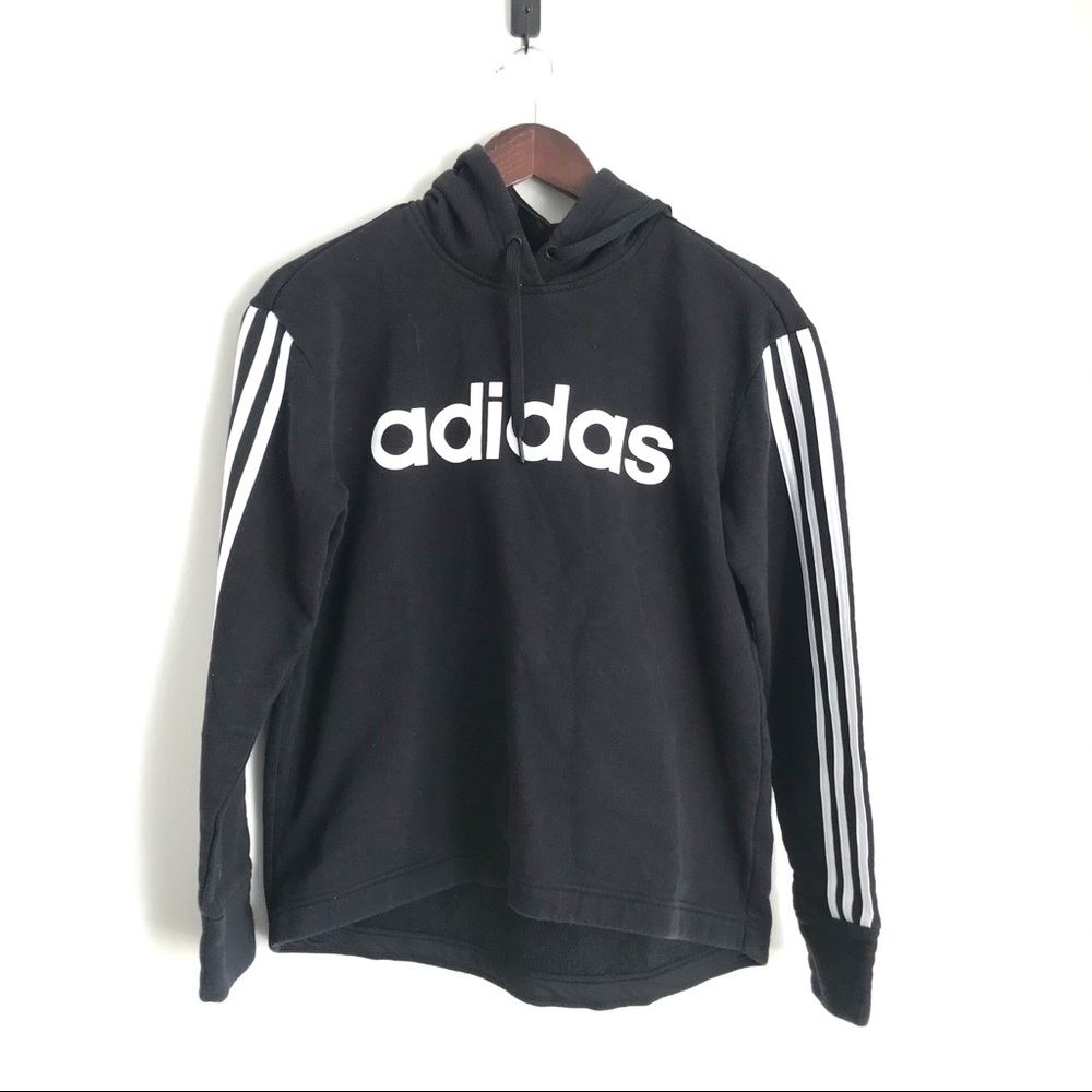 ADIDAS Womens Medium Black 3 Stripe Long Sleeve Hooded Sweatshirt R9
